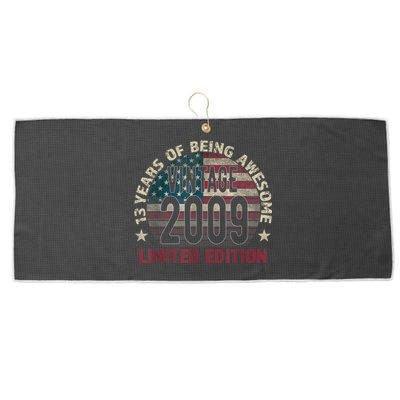 13th Birthday Gift Boys Vintage 2009 13 Years Old USA Flag Large Microfiber Waffle Golf Towel