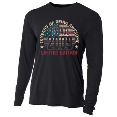 13th Birthday Gift Boys Vintage 2009 13 Years Old USA Flag Cooling Performance Long Sleeve Crew