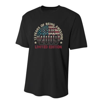 13th Birthday Gift Boys Vintage 2009 13 Years Old USA Flag Youth Performance Sprint T-Shirt