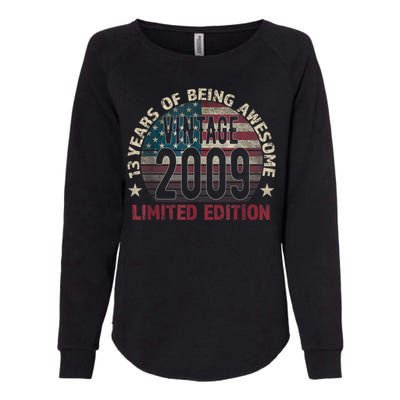 13th Birthday Gift Boys Vintage 2009 13 Years Old USA Flag Womens California Wash Sweatshirt