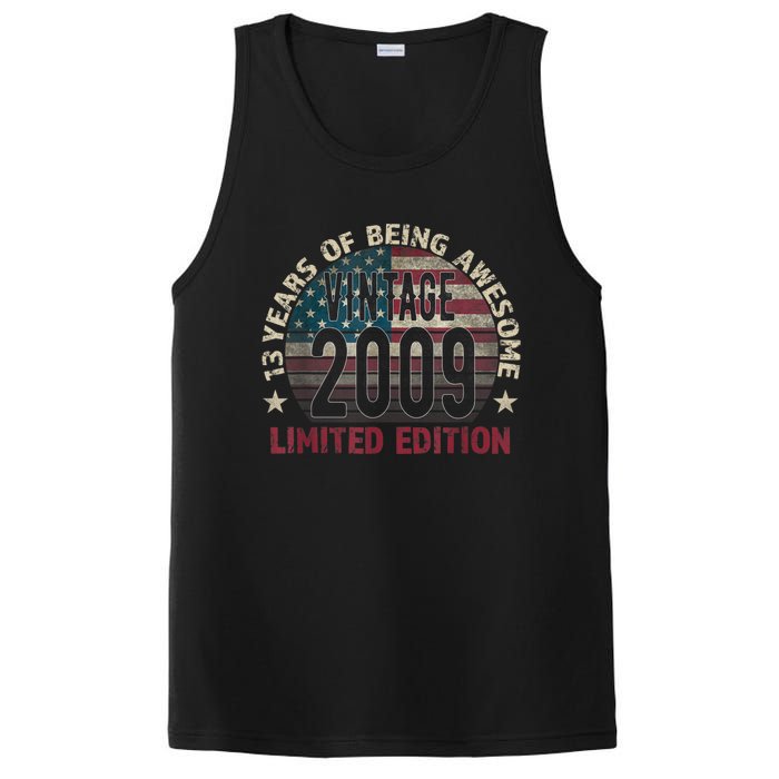 13th Birthday Gift Boys Vintage 2009 13 Years Old USA Flag PosiCharge Competitor Tank