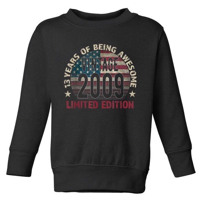 13th Birthday Gift Boys Vintage 2009 13 Years Old USA Flag Toddler Sweatshirt