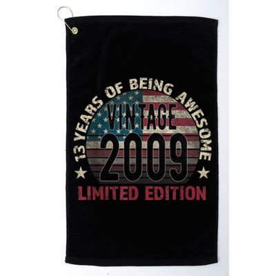 13th Birthday Gift Boys Vintage 2009 13 Years Old USA Flag Platinum Collection Golf Towel