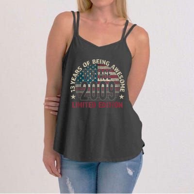 13th Birthday Gift Boys Vintage 2009 13 Years Old USA Flag Women's Strappy Tank