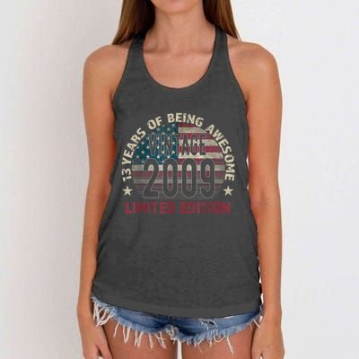 13th Birthday Gift Boys Vintage 2009 13 Years Old USA Flag Women's Knotted Racerback Tank