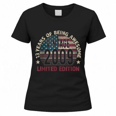 13th Birthday Gift Boys Vintage 2009 13 Years Old USA Flag Women's T-Shirt