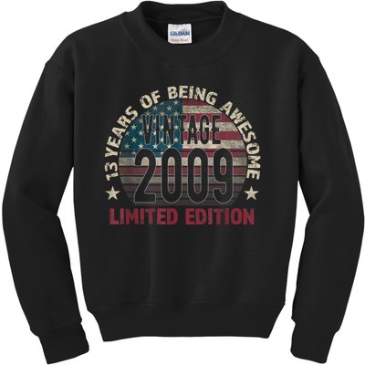 13th Birthday Gift Boys Vintage 2009 13 Years Old USA Flag Kids Sweatshirt