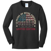 13th Birthday Gift Boys Vintage 2009 13 Years Old USA Flag Kids Long Sleeve Shirt