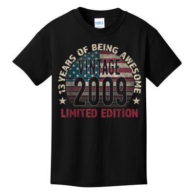 13th Birthday Gift Boys Vintage 2009 13 Years Old USA Flag Kids T-Shirt