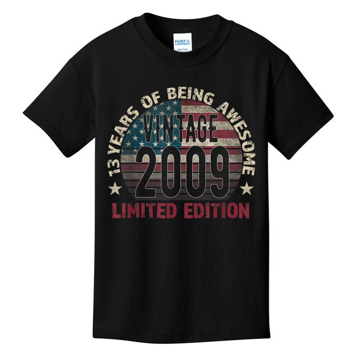 13th Birthday Gift Boys Vintage 2009 13 Years Old USA Flag Kids T-Shirt