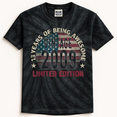 13th Birthday Gift Boys Vintage 2009 13 Years Old USA Flag Kids Tie-Dye T-Shirt