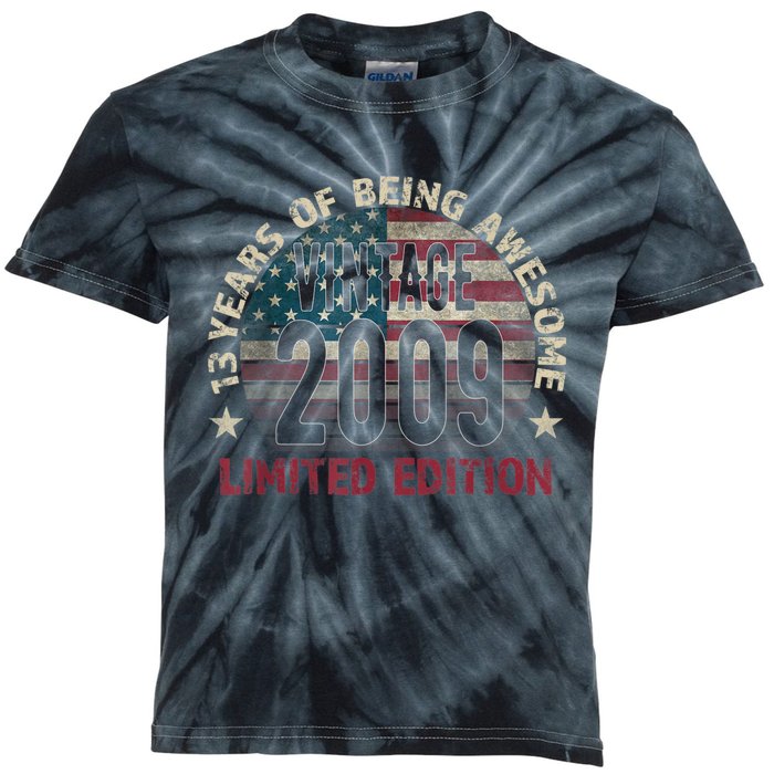 13th Birthday Gift Boys Vintage 2009 13 Years Old USA Flag Kids Tie-Dye T-Shirt