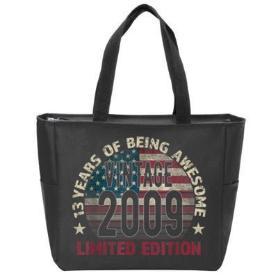 13th Birthday Gift Boys Vintage 2009 13 Years Old USA Flag Zip Tote Bag