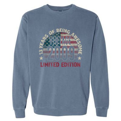 13th Birthday Gift Boys Vintage 2009 13 Years Old USA Flag Garment-Dyed Sweatshirt