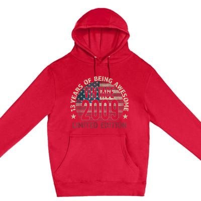 13th Birthday Gift Boys Vintage 2009 13 Years Old USA Flag Premium Pullover Hoodie