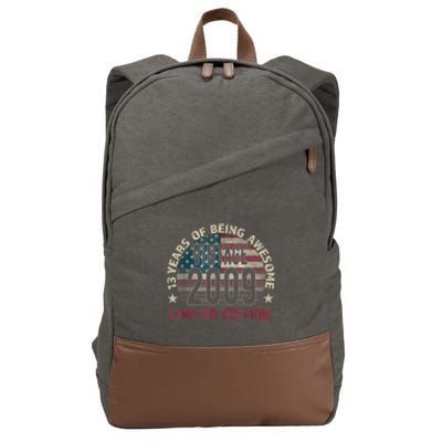 13th Birthday Gift Boys Vintage 2009 13 Years Old USA Flag Cotton Canvas Backpack