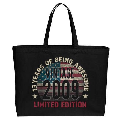 13th Birthday Gift Boys Vintage 2009 13 Years Old USA Flag Cotton Canvas Jumbo Tote