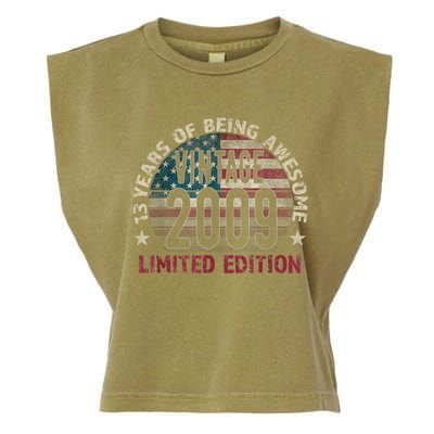 13th Birthday Gift Boys Vintage 2009 13 Years Old USA Flag Garment-Dyed Women's Muscle Tee