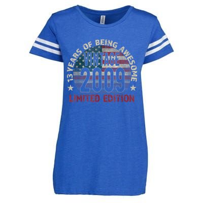 13th Birthday Gift Boys Vintage 2009 13 Years Old USA Flag Enza Ladies Jersey Football T-Shirt