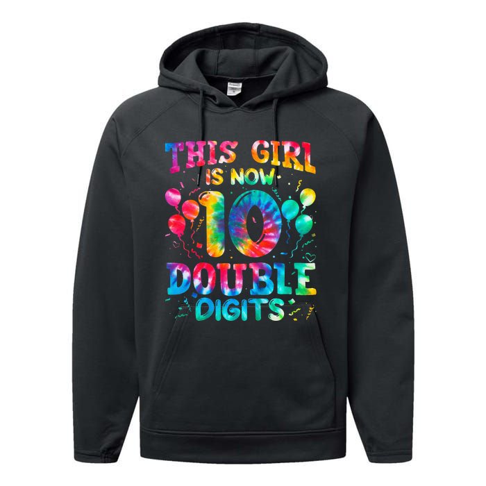 10th Birthday Gift This Is Now 10 Tie Dye Double Digits Performance Fleece Hoodie