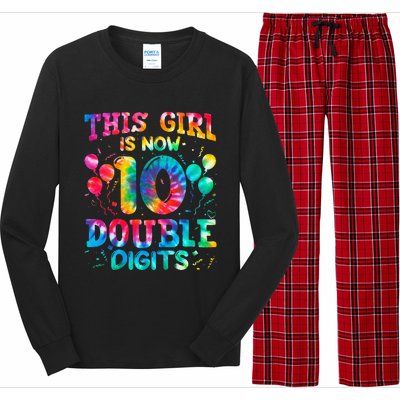 10th Birthday Gift This Is Now 10 Tie Dye Double Digits Long Sleeve Pajama Set