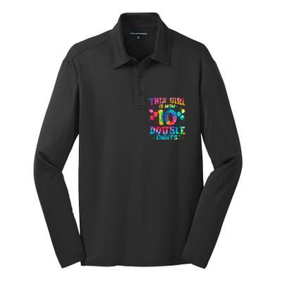 10th Birthday Gift This Is Now 10 Tie Dye Double Digits Silk Touch Performance Long Sleeve Polo