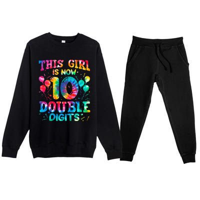 10th Birthday Gift This Is Now 10 Tie Dye Double Digits Premium Crewneck Sweatsuit Set