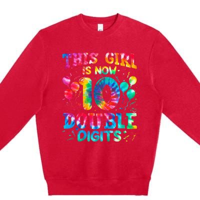 10th Birthday Gift This Is Now 10 Tie Dye Double Digits Premium Crewneck Sweatshirt