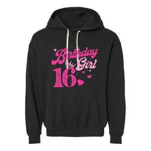 16th Birthday Girl Crown 16 Years Old Bday Garment-Dyed Fleece Hoodie