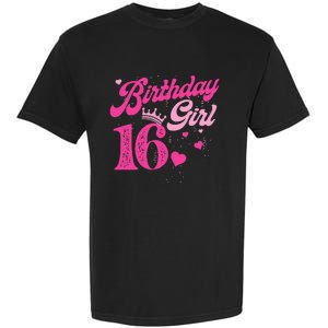 16th Birthday Girl Crown 16 Years Old Bday Garment-Dyed Heavyweight T-Shirt