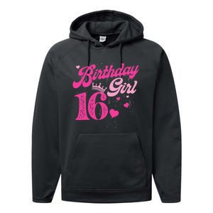 16th Birthday Girl Crown 16 Years Old Bday Performance Fleece Hoodie