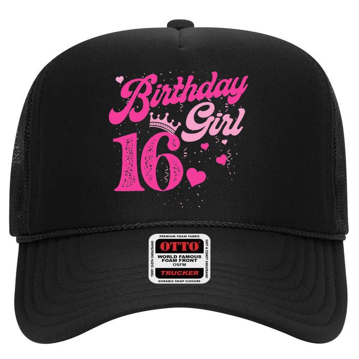 16th Birthday Girl Crown 16 Years Old Bday High Crown Mesh Back Trucker Hat