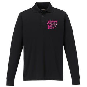 16th Birthday Girl Crown 16 Years Old Bday Performance Long Sleeve Polo