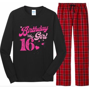 16th Birthday Girl Crown 16 Years Old Bday Long Sleeve Pajama Set