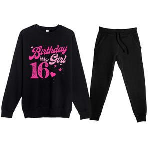 16th Birthday Girl Crown 16 Years Old Bday Premium Crewneck Sweatsuit Set