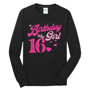 16th Birthday Girl Crown 16 Years Old Bday Tall Long Sleeve T-Shirt