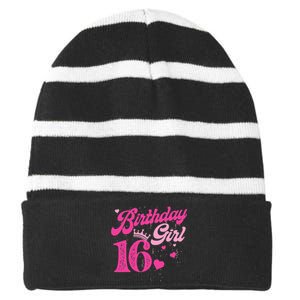 16th Birthday Girl Crown 16 Years Old Bday Striped Beanie with Solid Band