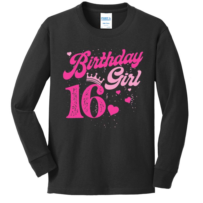 16th Birthday Girl Crown 16 Years Old Bday Kids Long Sleeve Shirt