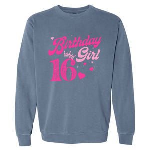 16th Birthday Girl Crown 16 Years Old Bday Garment-Dyed Sweatshirt