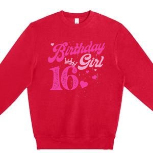 16th Birthday Girl Crown 16 Years Old Bday Premium Crewneck Sweatshirt