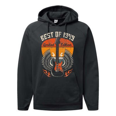 1949 Birthday Gifts Guitar Lovers 75th Performance Fleece Hoodie