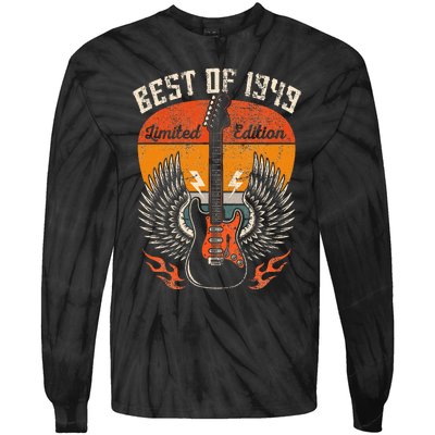 1949 Birthday Gifts Guitar Lovers 75th Tie-Dye Long Sleeve Shirt