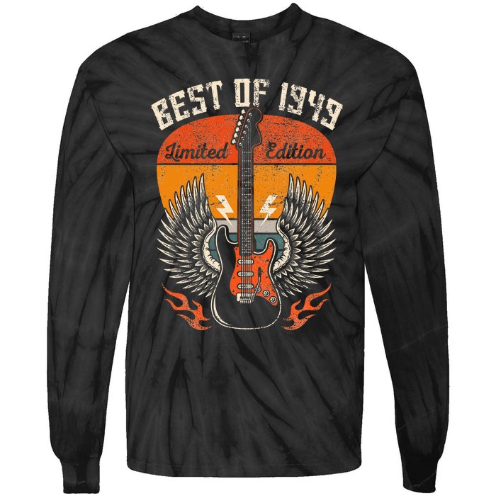 1949 Birthday Gifts Guitar Lovers 75th Tie-Dye Long Sleeve Shirt