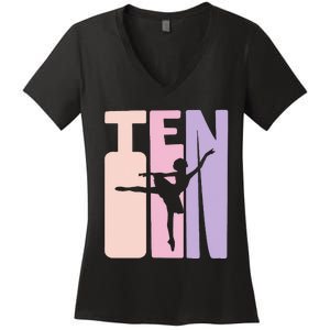 10th Birthday Gift Ballet Dancer 10 Years Old Ballerina Women's V-Neck T-Shirt