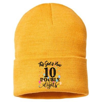 10th Birthday Gifts Shirt This Girl Is Now 10 Double Digits Sustainable Knit Beanie