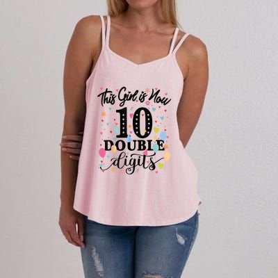 10th Birthday Gifts Shirt This Girl Is Now 10 Double Digits Women's Strappy Tank