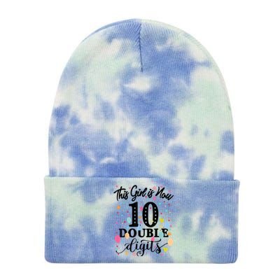 10th Birthday Gifts Shirt This Girl Is Now 10 Double Digits Tie Dye 12in Knit Beanie