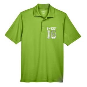 16th Birthday Gift Sweet Sixteen 16 Cracked Grunge Men's Origin Performance Pique Polo