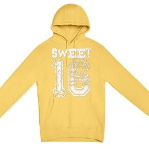 16th Birthday Gift Sweet Sixteen 16 Cracked Grunge Premium Pullover Hoodie