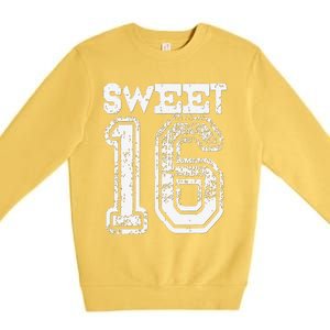 16th Birthday Gift Sweet Sixteen 16 Cracked Grunge Premium Crewneck Sweatshirt